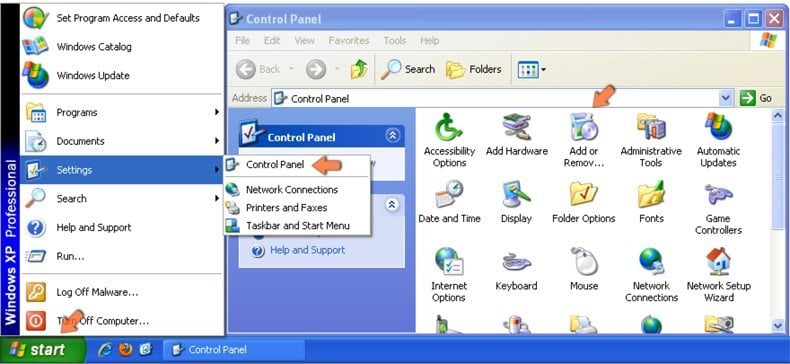 Truy cập Thêm hoặc Loại bỏ Chương trình trong Windows XP