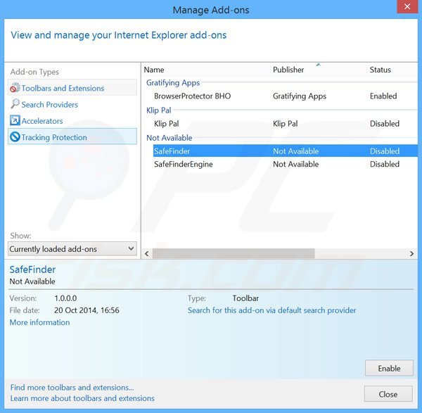 Xóa tiện ích mở rộng Internet Explorer có liên quan đến search.safefinder.com