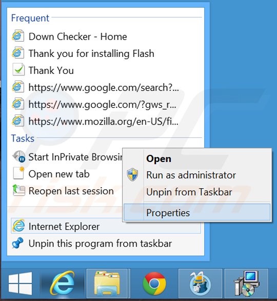 Xóa safefinder.com khỏi lối tắt của Internet Explorer Bước 1