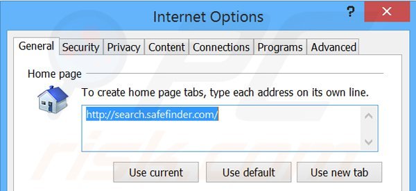 Loại bỏ search.safefinder.com khỏi trang chủ Internet Explorer